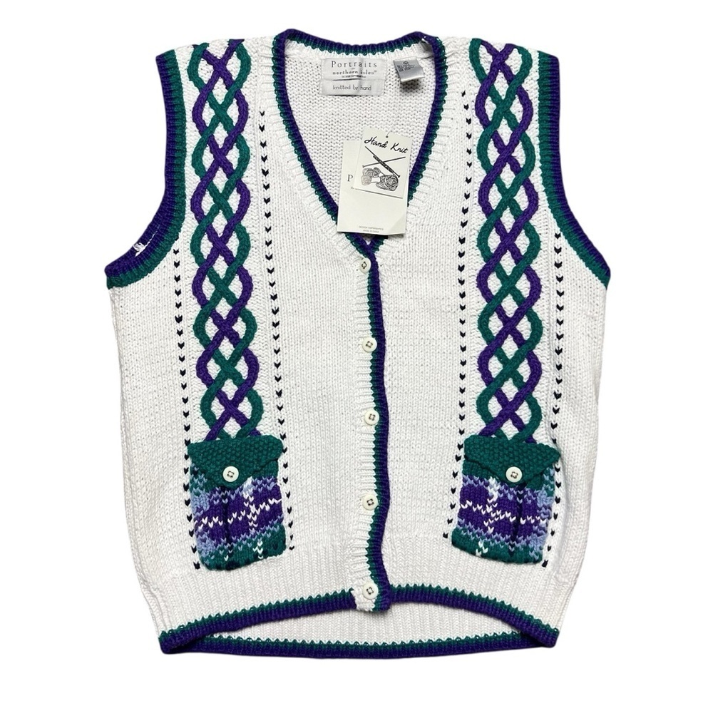 NWT Portraits By Northern IslesII Hand Knit Sweater Vest Size Medium